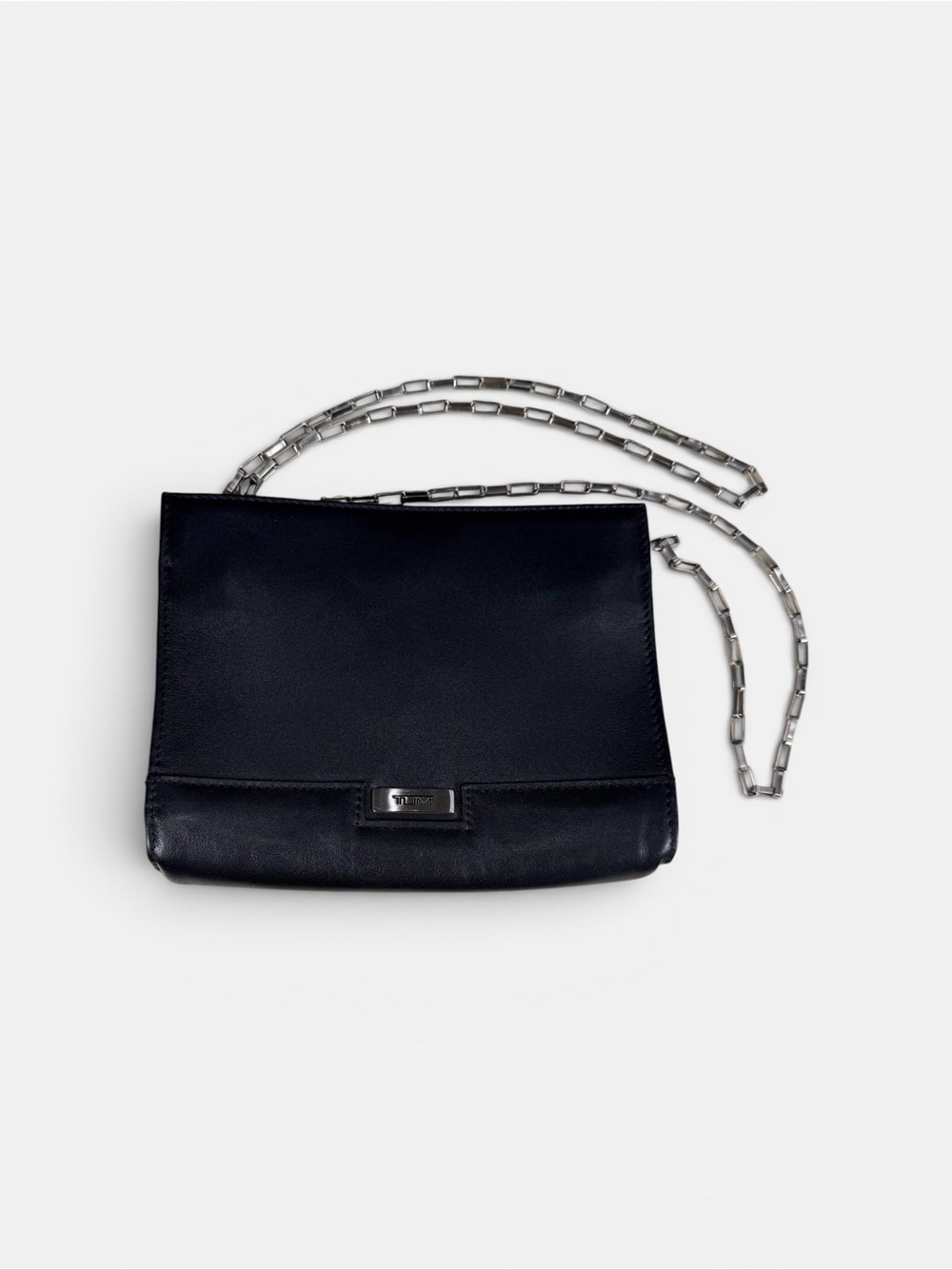 Tumi Y2K Minimalist Black Leather Chain Strap Crossbody Bag